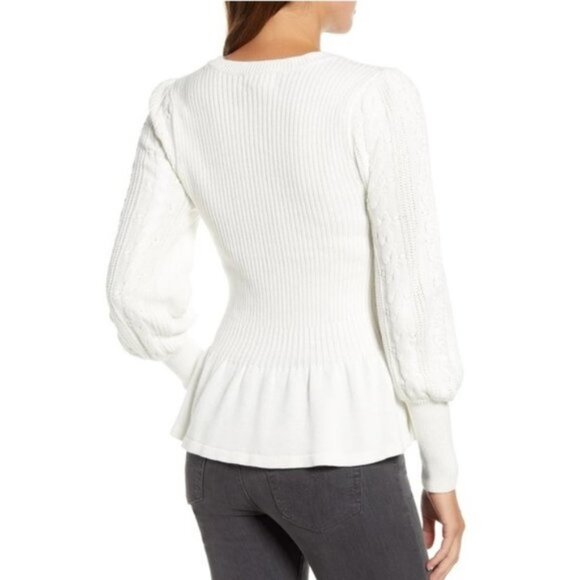 🎁 RACHEL PARCELL Cable Bobble Peplum Sweater - Picture 3 of 8